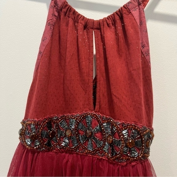 Free People Ruffle Poofy Tulle Sheer Babydoll Keyhole Beaded Formal Boho Dress - Picture 5 of 12